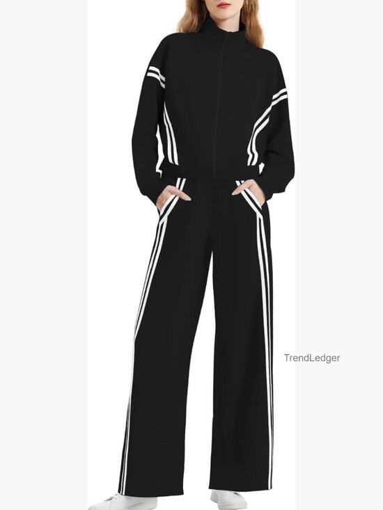 Pants - 2 Piece Lounge Set Zip Up Sweat Suit Wide Leg Jogging Travel Track Suit